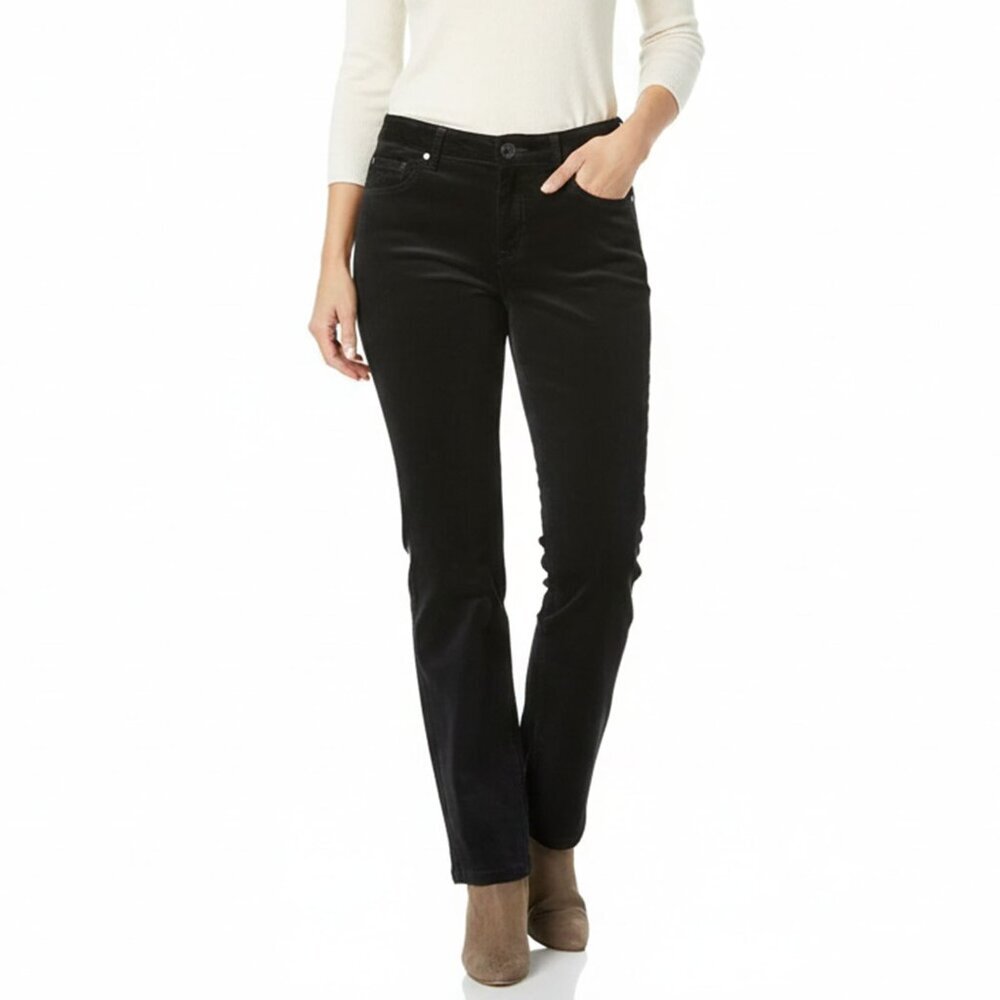 Olsen LEA Micro Cord Velvet Straight Leg Pant Trouser Stretch Black Casual Short